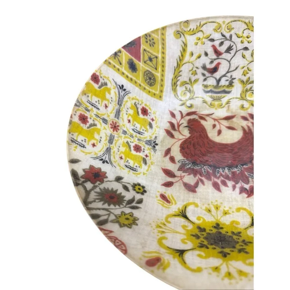 MCM Mid Century Fiberglass Bowl  Size 11” x 3” high rooster flowers